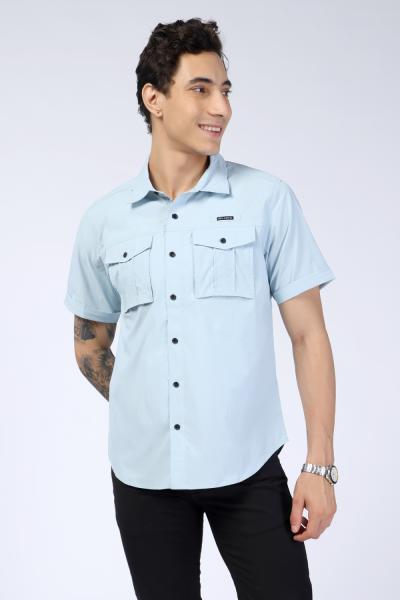 Men's Sky Blue Outdoor Shirt with Front Utility Pockets