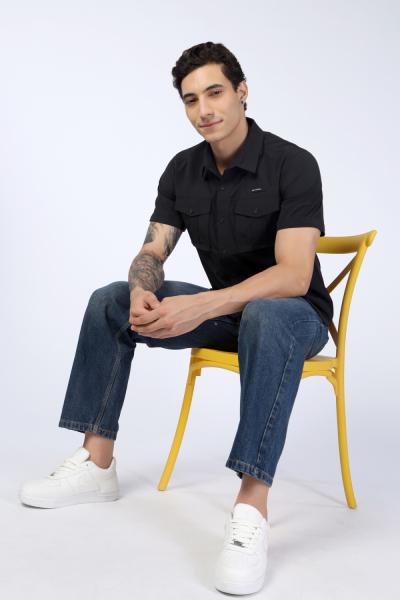Men's Black Outdoor Shirt with Front Utility Pockets